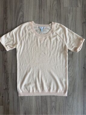 Dylan Gray Short Sleeve Cashmere Crew Neck Sweater, Baby Pink, Size Large